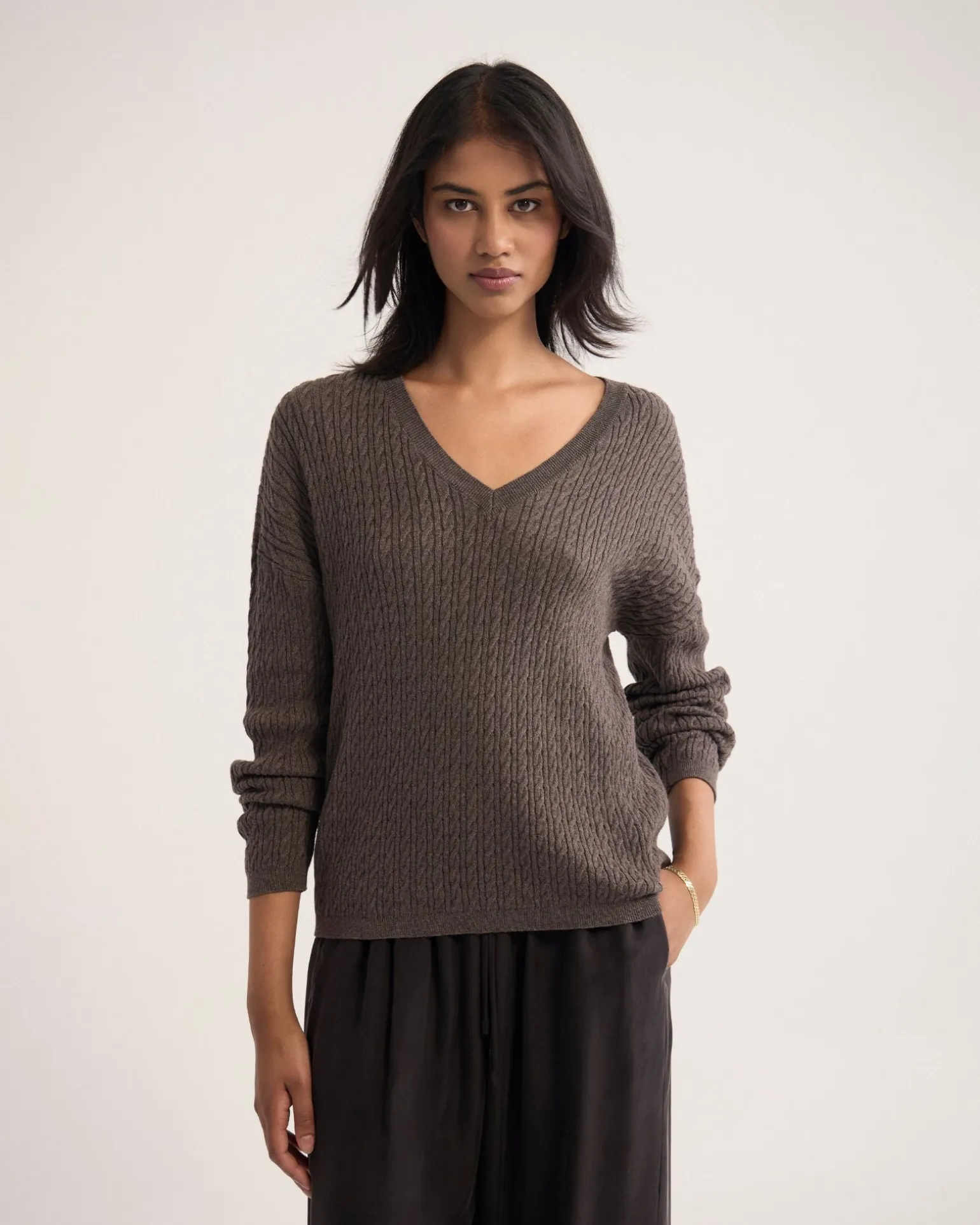 Drew Cable V-Neck Knit