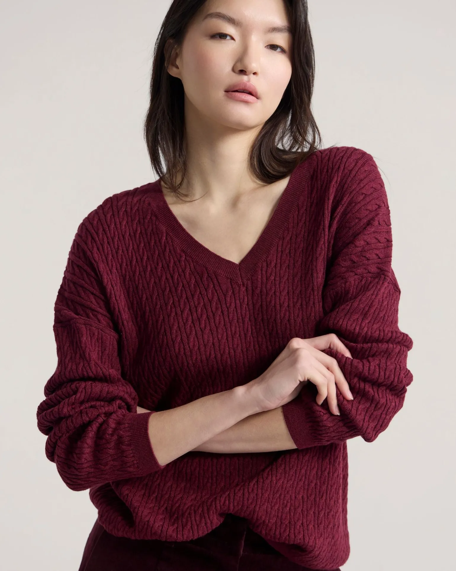 Drew Cable V-Neck Knit