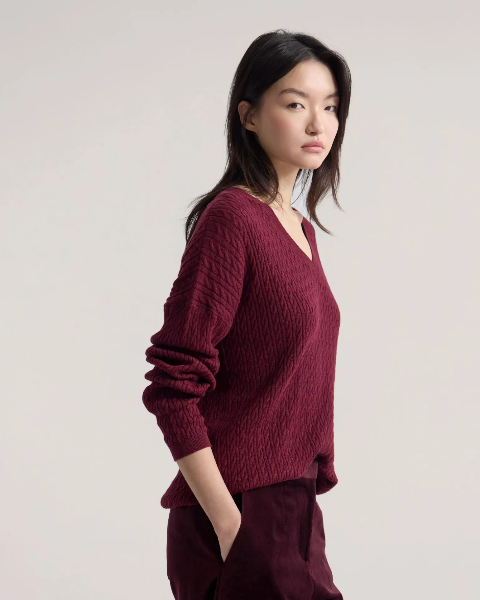 Drew Cable V-Neck Knit