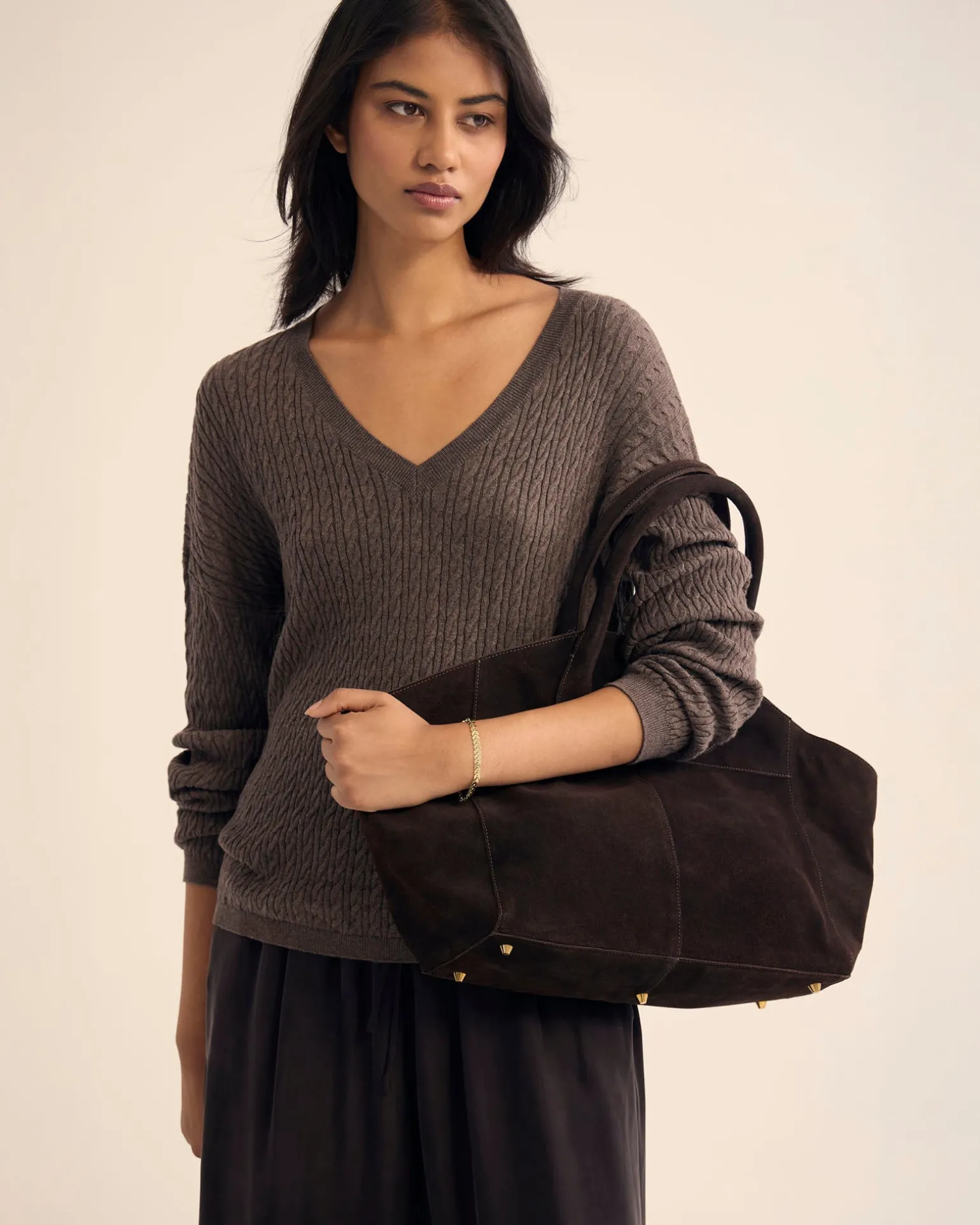 Drew Cable V-Neck Knit