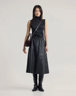 Jaya Leather Midi Skirt