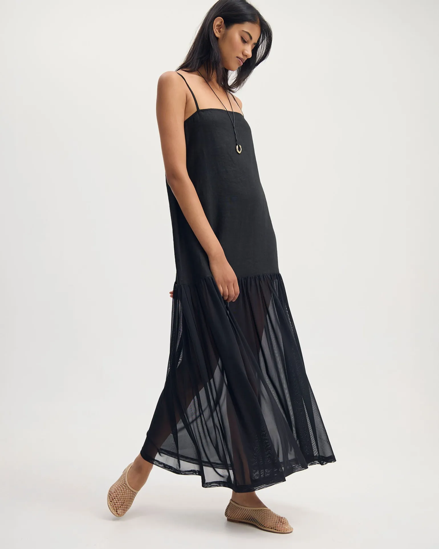 Kristel Linen And Mesh Dress