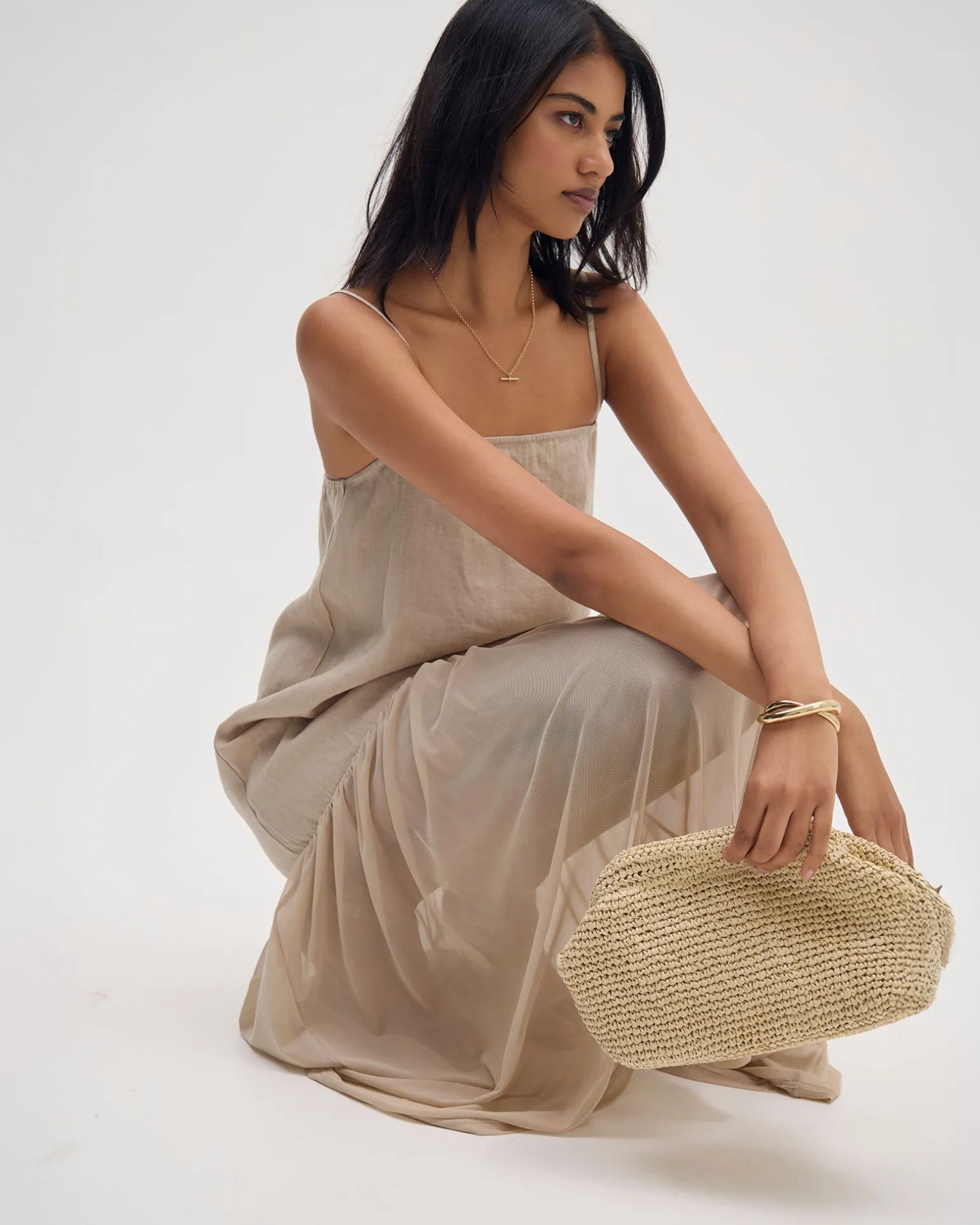 Kristel Linen And Mesh Dress