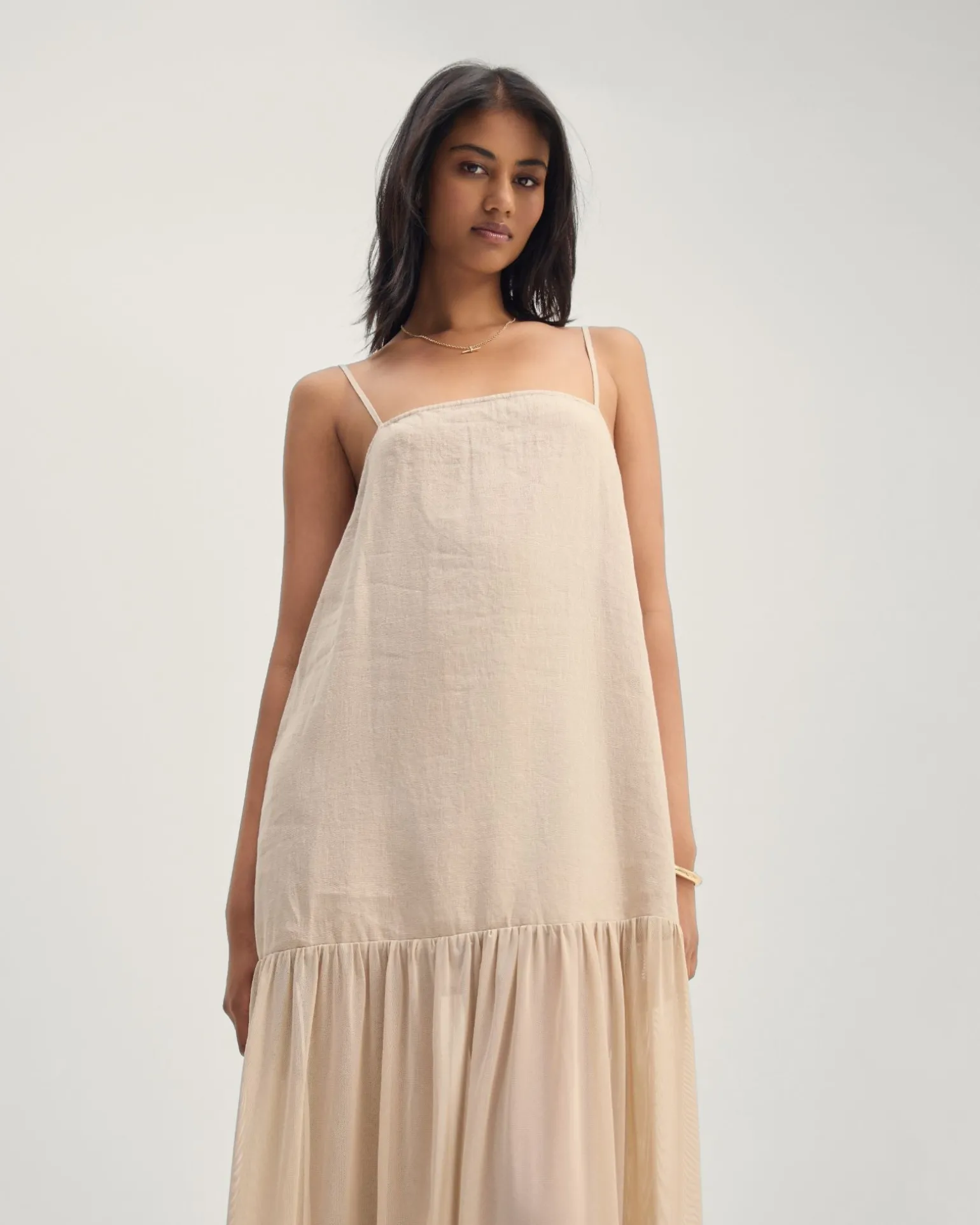 Kristel Linen And Mesh Dress