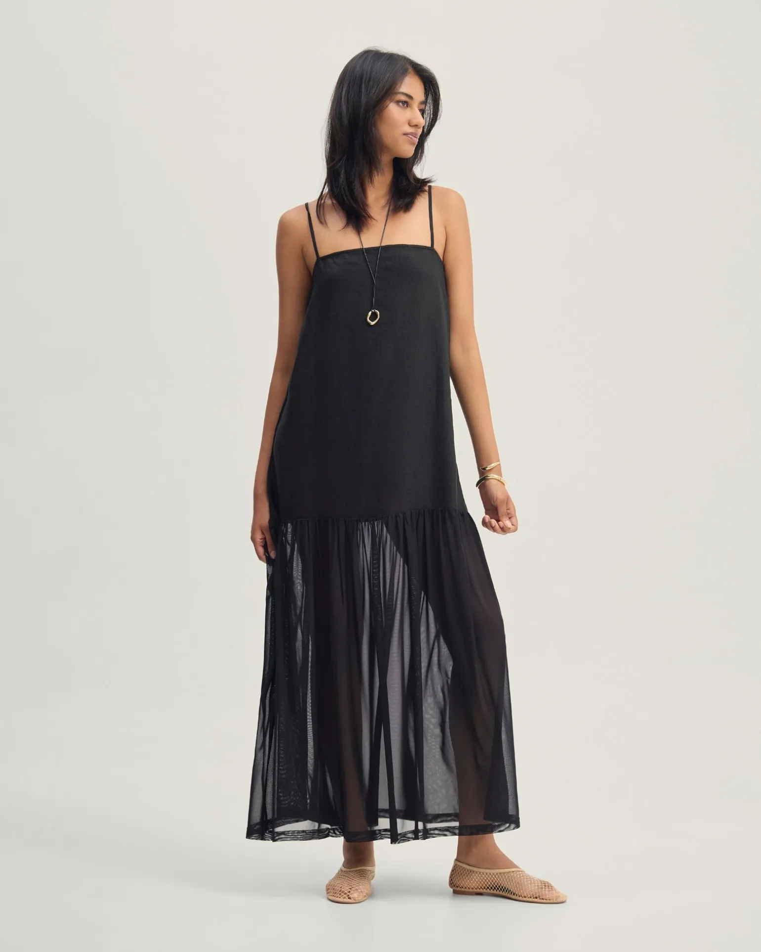 Kristel Linen And Mesh Dress