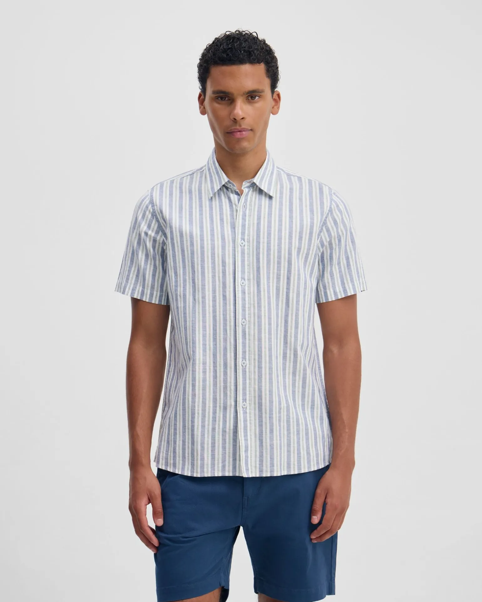 Leyton Short Sleeve Stripe Linen Shirt
