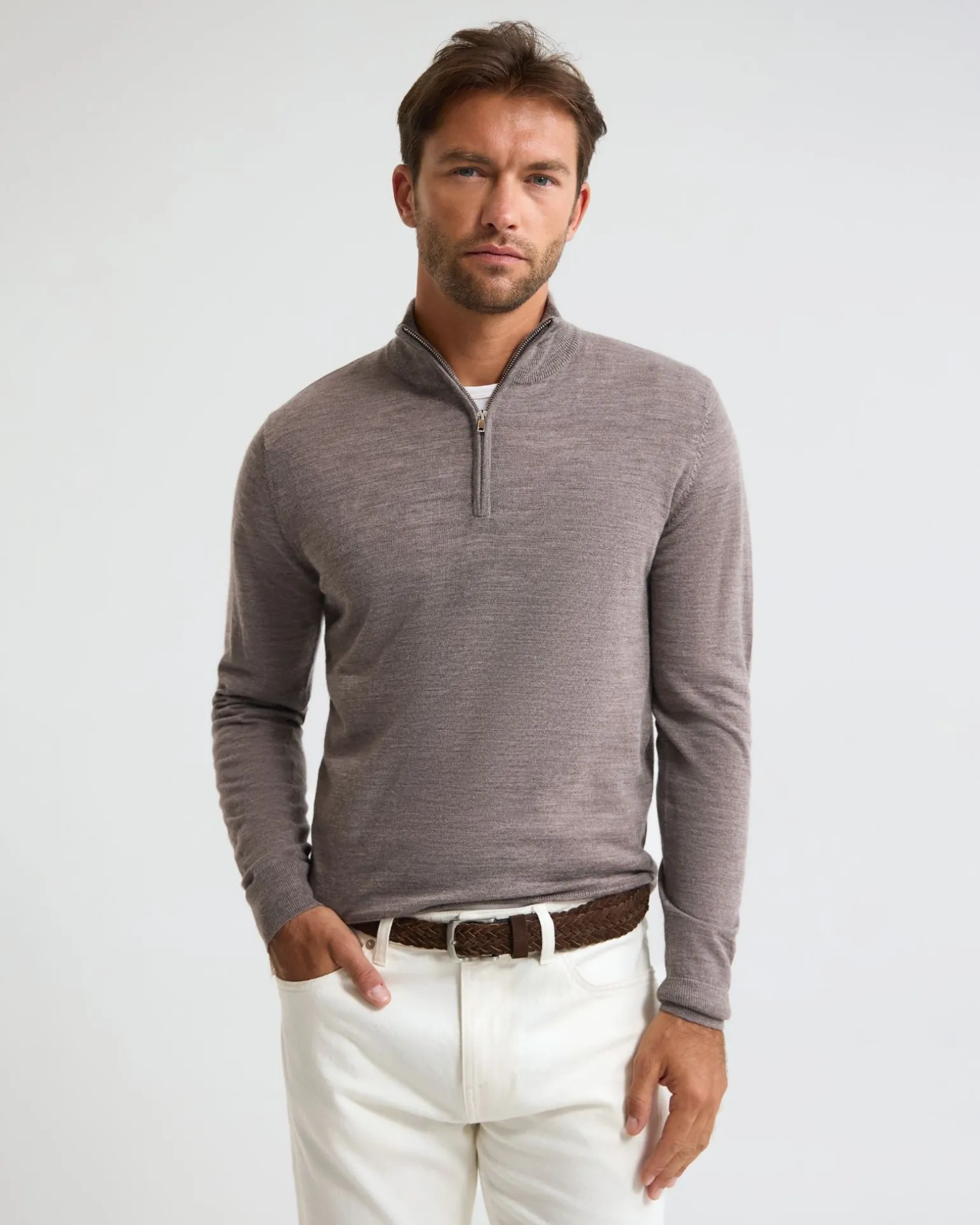 Merino Zip-Neck Wool Pullover