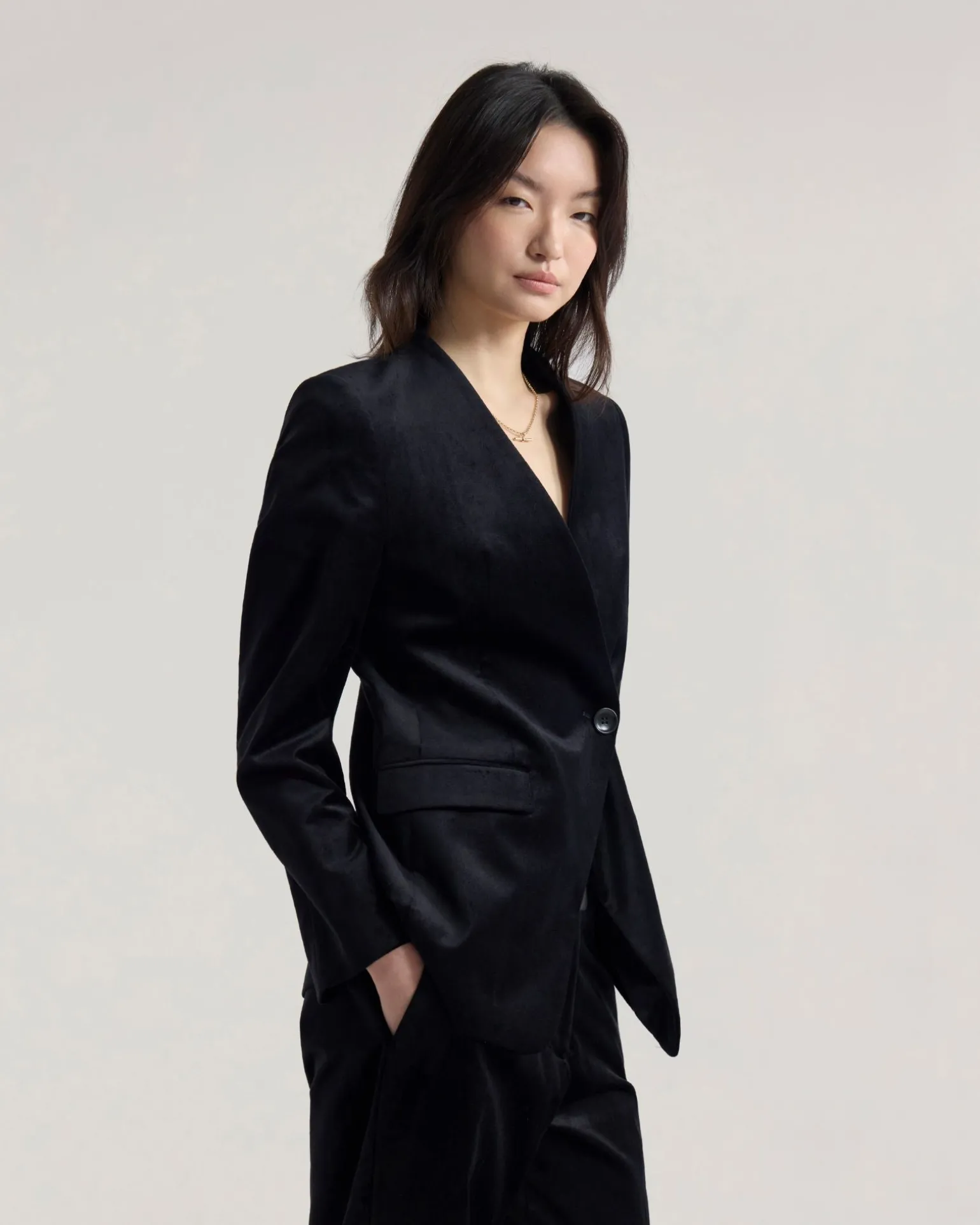 Raffi Velvet Collarless Blazer